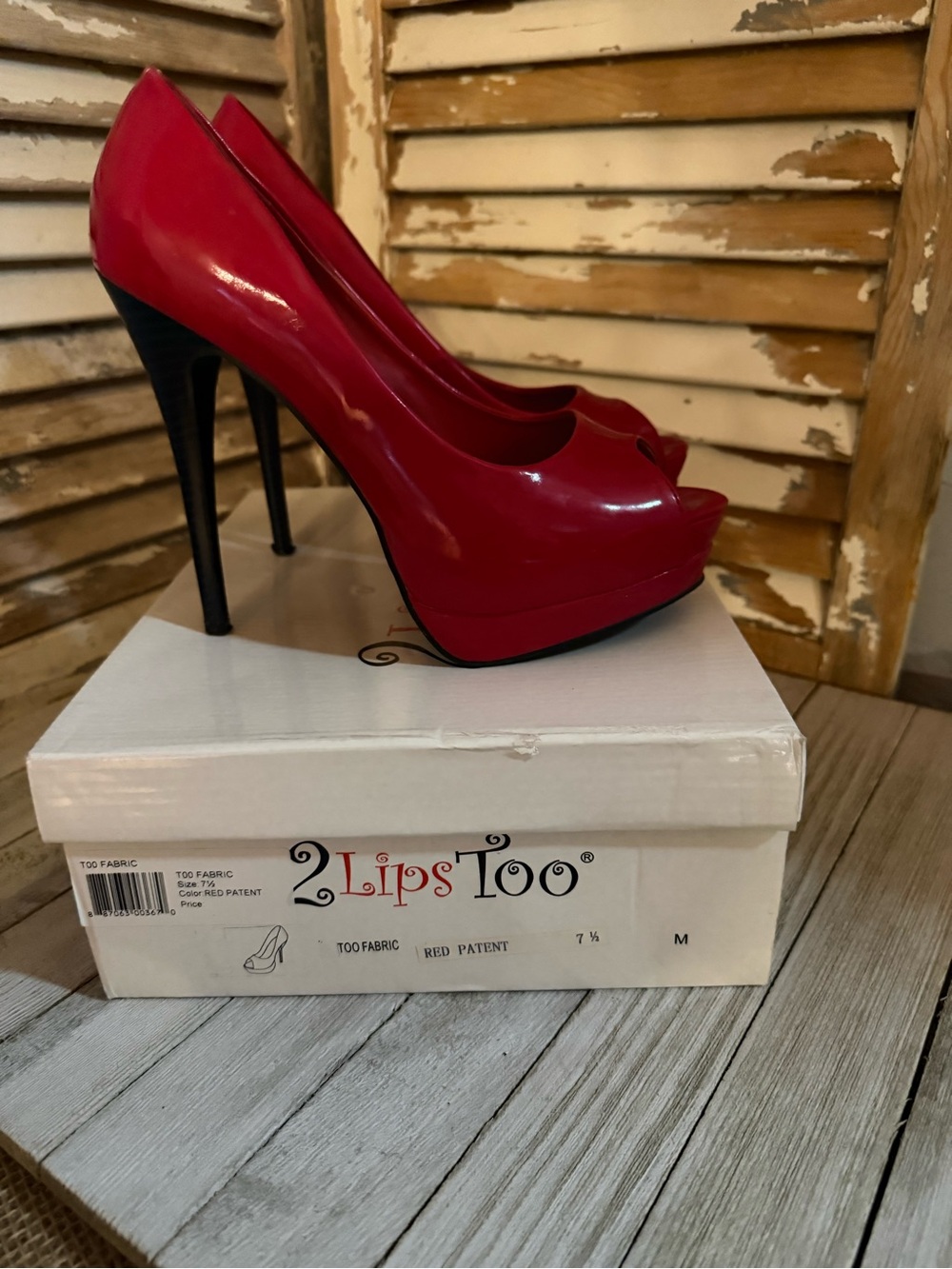2 Lips Too Red Patent Peep-Toe High Heels